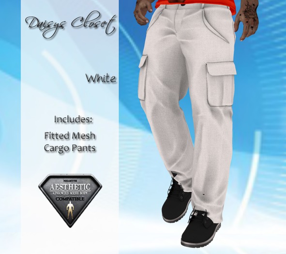 Second Life Marketplace *DC White Aesthetic Mens Cargo Pants Boxed*