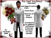 Best boyfriend mesh costume white grey , red roses bouquet  , ideal for valentine's day 