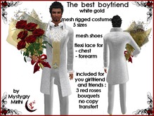 Best boyfriend mesh costume white gold , red roses bouquet gift  , ideal for valentine's day or formal occasion