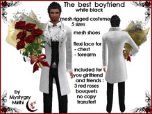 Best boyfriend mesh costume white black ,red roses bouquet gift  , ideal for valentine's day or formal occasion