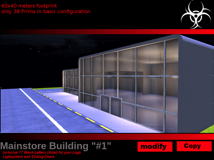 VIRAL-Mainstore Building "#1" 38 Prims, Copy, Mod,77 3D Letters
