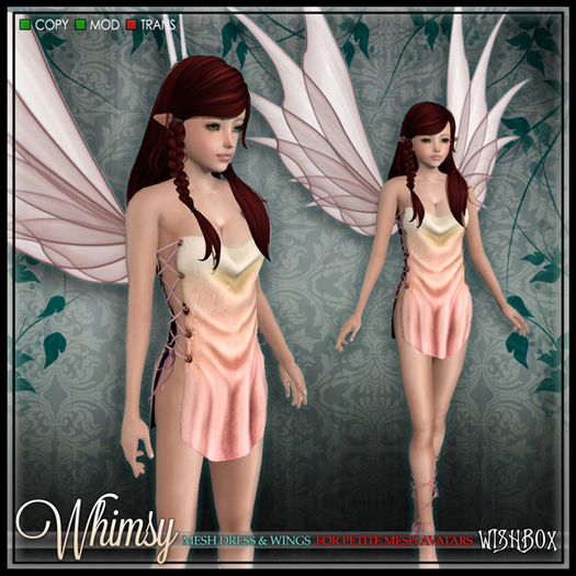 [Wishbox] Whimsy (Petites) - Sunset Mesh Fairy Dress and Wings for Petite Mesh Avatars