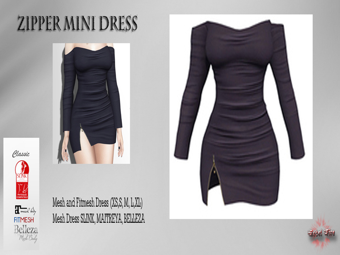 *Rebel Fire* Zipper Mini Dress CadetBlue