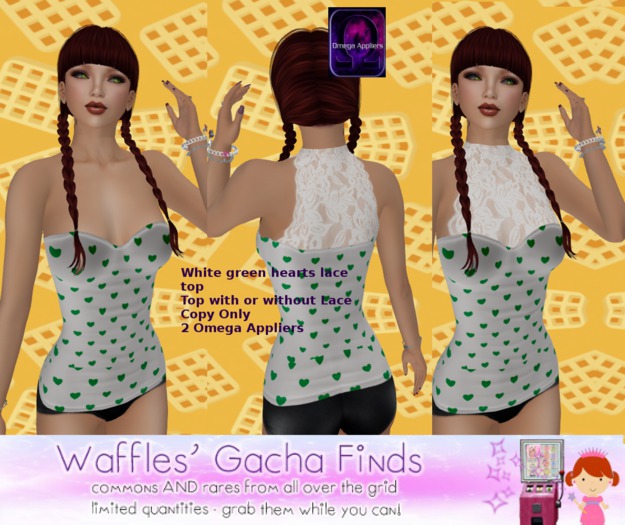 *WM* White Green Hearts Lace sleeveless top w or without lace