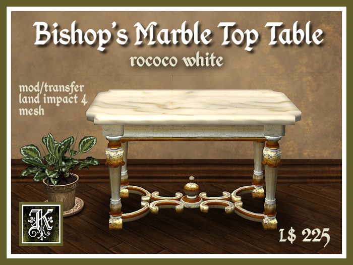 *Kismet* Bishop's Marble Top Table - rococo white