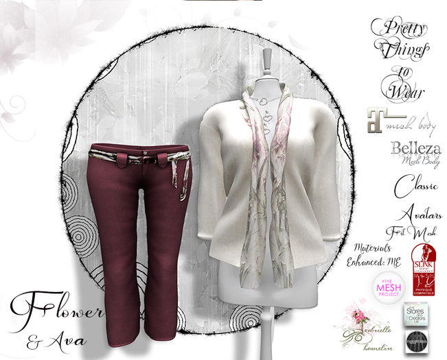.::Pretty Things::. Flower and Ava Suede Pants HUD Set