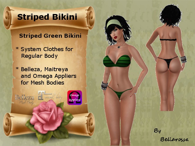 Striped Bikini Green with Appliers 