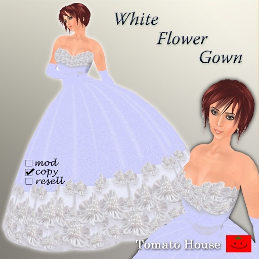 EX129-S(tomato)white flower formal gown