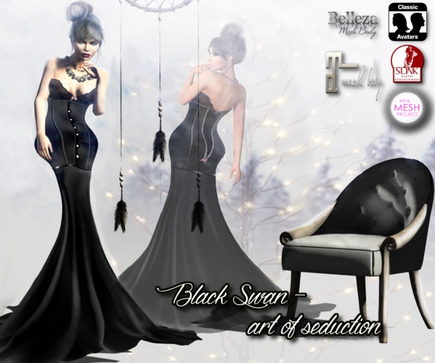 ! Black Swan ! Art of seduction - fitted mesh gown