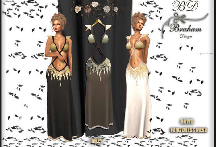 Braham Design Brown Riley Gown Long Dress Mesh