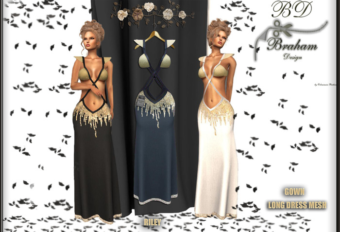 Braham Design NavyBlue Riley Gown Long Dress Mesh