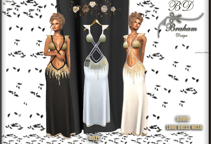 Braham Design Wahite Riley Gown Long Dress Mesh