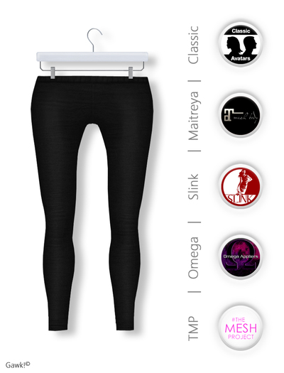 GAWK! Black Cotton Leggings | BoM & Appliers for Maitreya, Slink Physique, TMP & Omega System