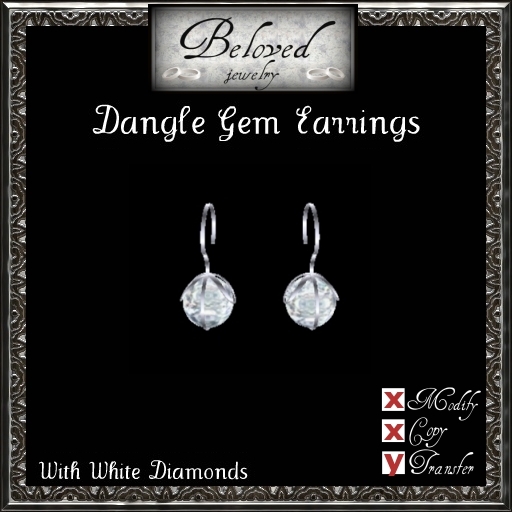 Beloved Jewelry : Dangle Gem Earrings (White Diamond)