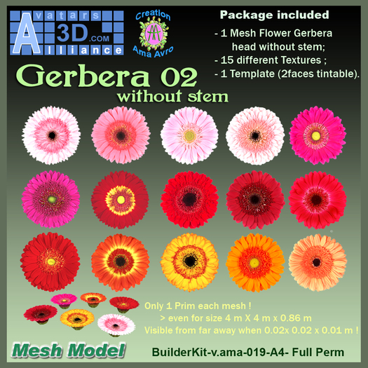 Flower Gerbera 02 no stem (mesh) BuilderKit-019-A4-FP-Alliance