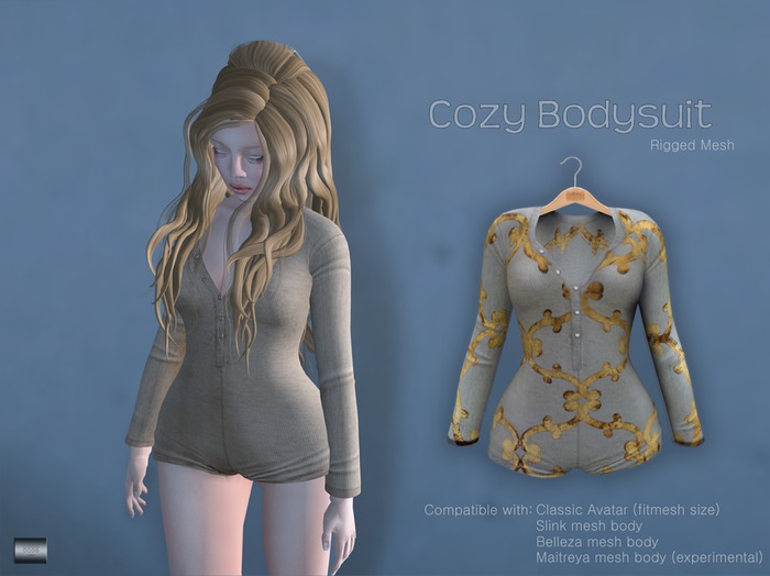 Cozy Bodysuit "Gold pattern" (classic avatar & mesh bodies) - even.flow