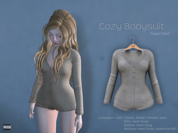 Cozy Bodysuit "Gray" (classic avatar & mesh bodies) - even.flow