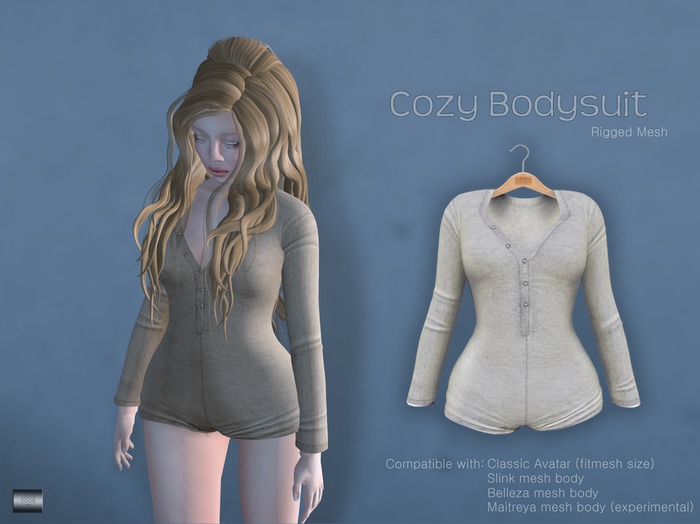Cozy Bodysuit "Light gray" (classic avatar & mesh bodies) - even.flow