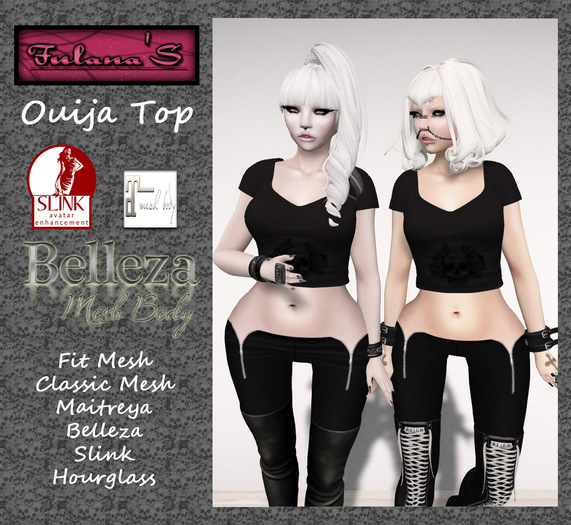 ::Fulana'S:: Ouija Top - Roses & Skull
