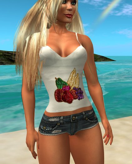 ‡(Jayne's Back Rack) Blouse with Fruit & Shorts