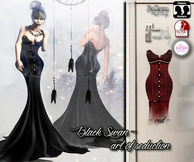 ! Black Swan ! Art of seduction,red - fitted mesh gown