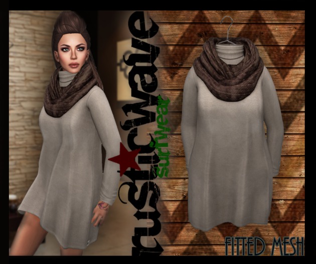 // RusticWave // Dalila Dress w/Scarf - Creamish (Fitted Mesh)
