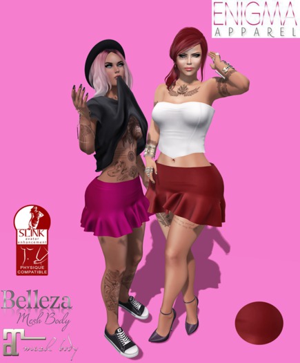 [EN] Flare Bottom Mini Skirt Red ::Mesh::