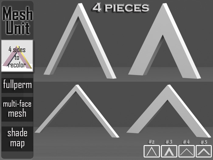 Mesh Unit: Full Perm ➔ Multi-purpose triangular frame shape#2,3,4,5 (multi-face) + shade maps ► 4 PIECES