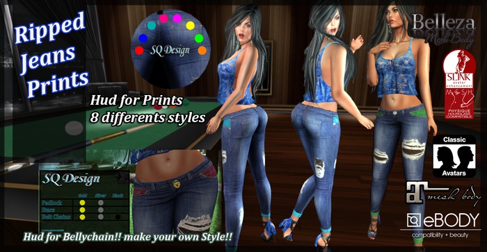 Ripped Jeans Print Indigo - SQ Design
