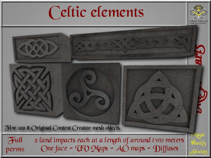 Celtic elements - 2 LI each - 5 FULL PERMS Meshes