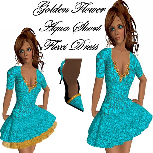 aqua golden flower short dress