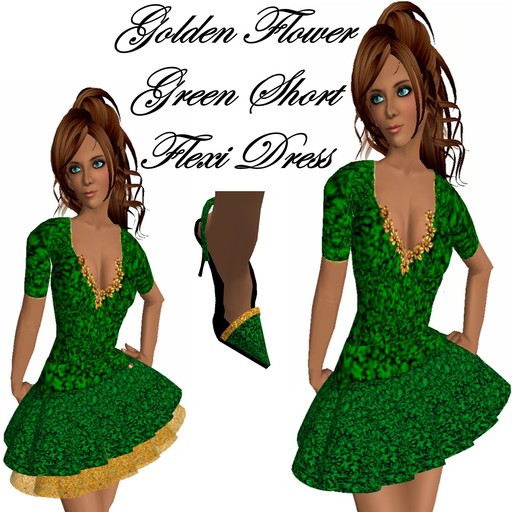 green golden flower short dress