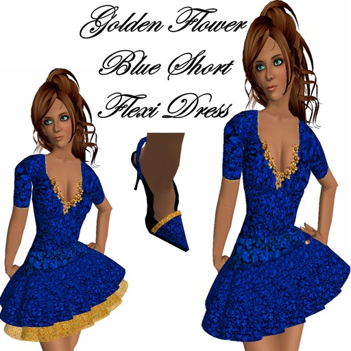 blue golden flower short dress