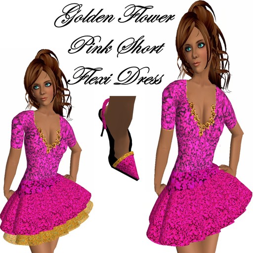 pink golden flower short dress