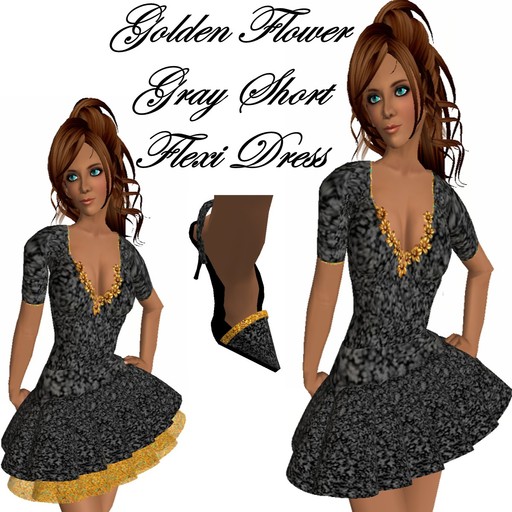 gray golden flower short dress