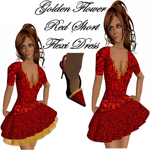 red golden flower short dress