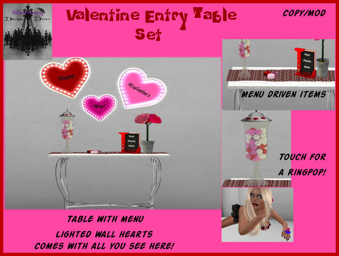 Sanctuary Darque Decor~Valentine Entry Table Set