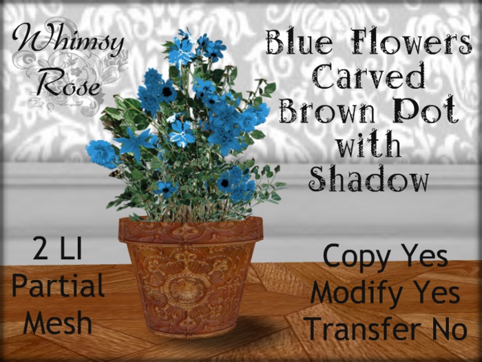 [WR] Blue Flowers Carved Brown Pot with Shadow (Copy/Mod)