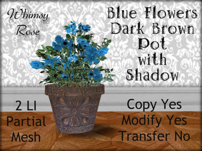 [WR] Blue Flowers Dark Brown Pot with Shadow (Copy/Mod)