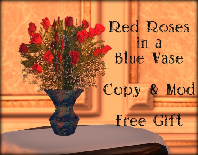 [WR] Red Roses Bouquet in a Blue Vase (Copy/Mod)