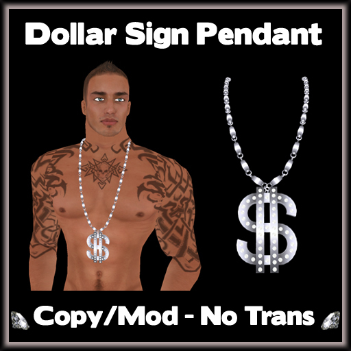 *ICED* Silver Dollar Sign Pendant 