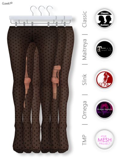 GAWK! Black Dotted Nylon Tights| BoM & Appliers for Maitreya, Slink Physique, TMP & Omega System