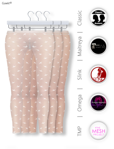 GAWK! White Nylon Leggings "Birds" | BoM & Appliers for Maitreya, Slink Physique, TMP & Omega System