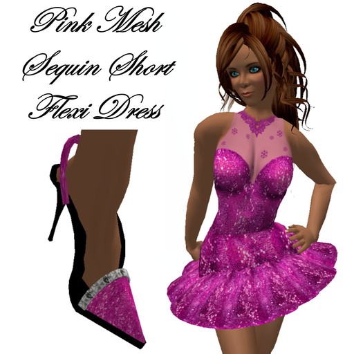 Pink mesh sequin short flexi dress