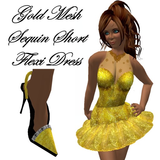 Gold mesh sequin short flexi dress