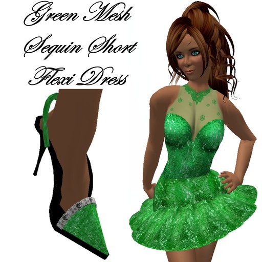 Green mesh sequin short flexi dress