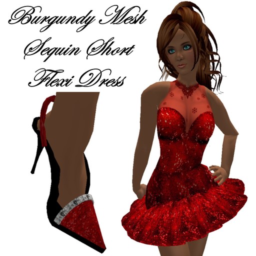 Burgundy mesh sequin short flexi dress