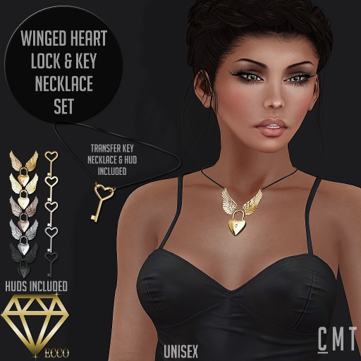 .:ECCO:. Winged Heart Lock & Key Necklace Set Fatpack