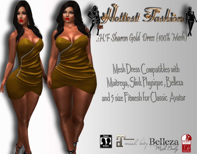 .:H.F Sharon Gold Dress (100% Mesh)