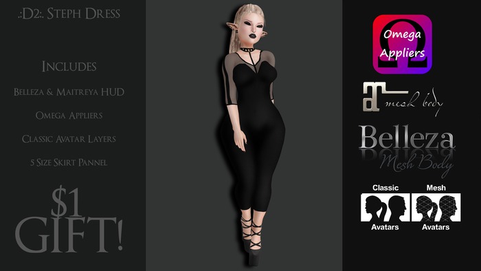 Second Life Marketplace - .:D2:. Gift Steph Dress